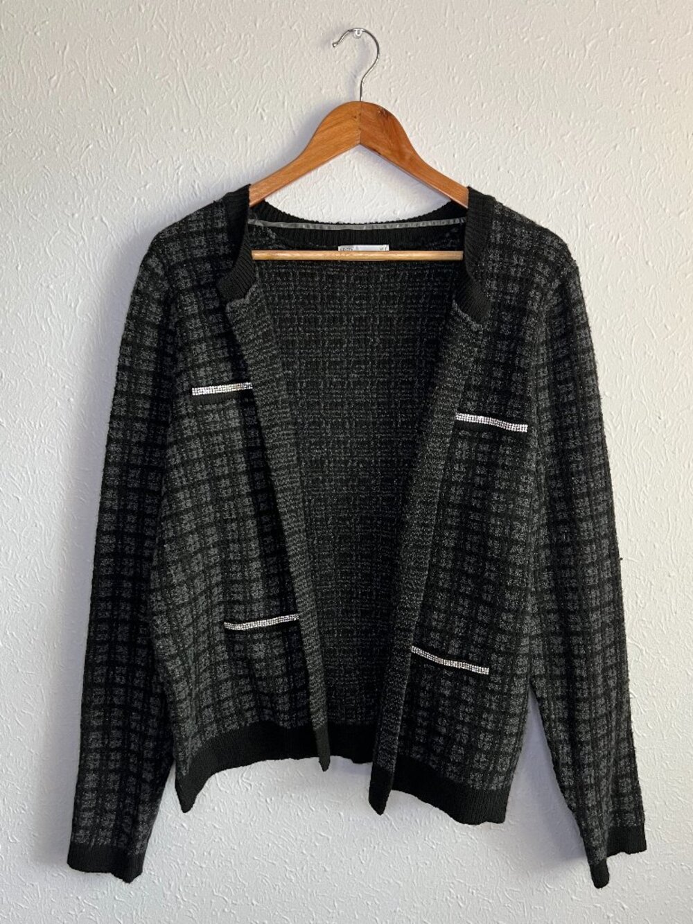 Womens Chanel Style Tweed Knit Cardigan Sweater Jacket 89th + Madison Size Large